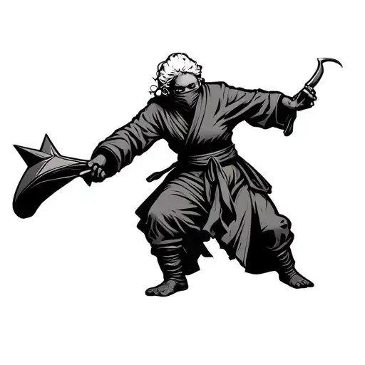 Ninja Grandmother Throwing A Slipper Like A Throwing Star