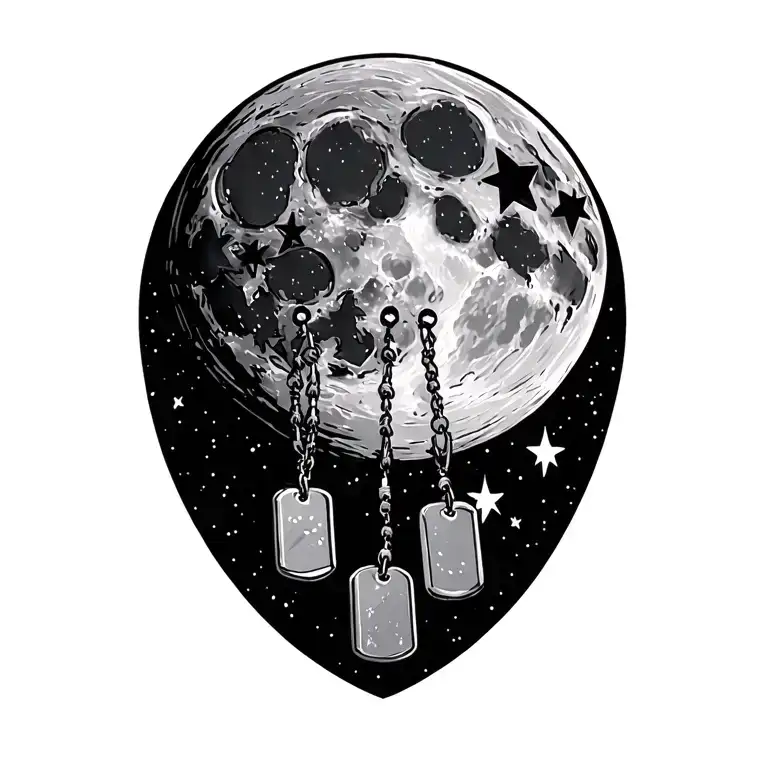 Full Moon With Stars And Dog Tags Hanging On The Moon