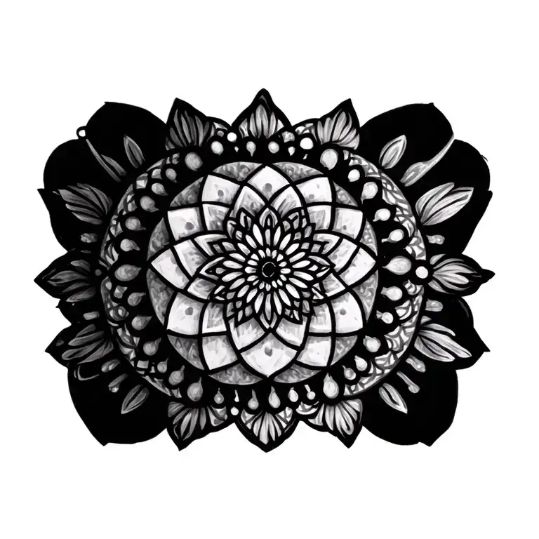 Dotwork Mandala Design Incorporating Elements