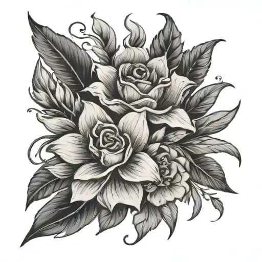 Western Line Art With Flowers