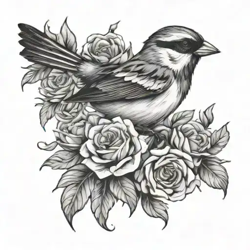 Sparrow And Roses