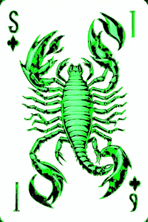 Playing Card With Scorpion Inside With The Letter S On Either Side