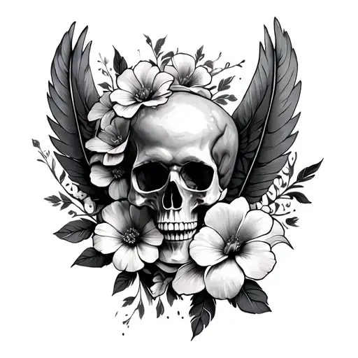 Feathers Flowers Angels Skull