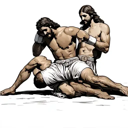 Jesus Christ Picking Up A Boxer That Got Knocked Down