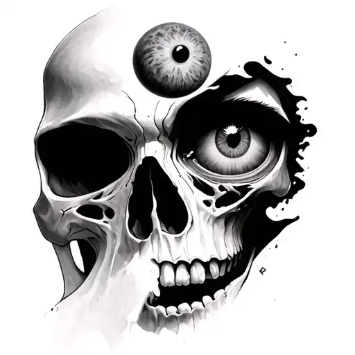 Half Skull Half Face Morphing With A Eyeball Hovering Above