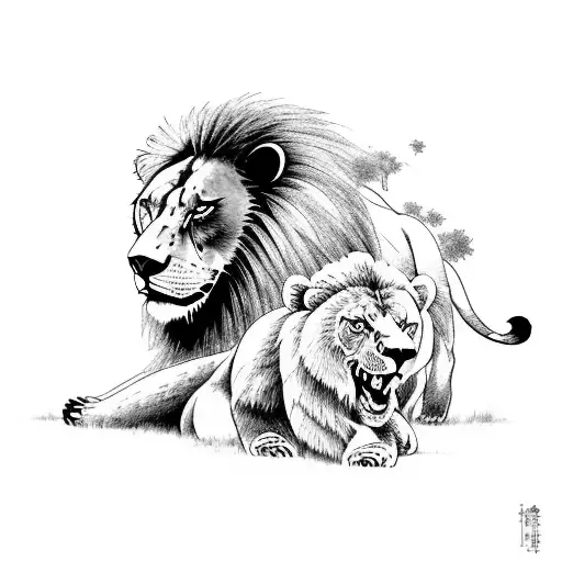 A Manga-inspired Scene Of A Lion And A Bear Teaming Up To Explore A Mystical Forest