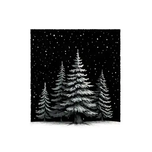 3 Evergreen Trees With A Mon