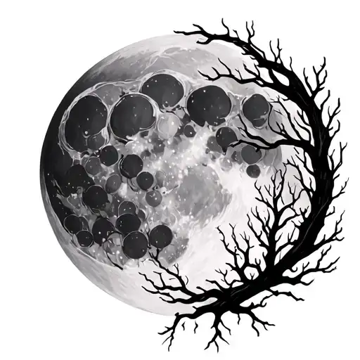 Moon With Branches Stretching Towards