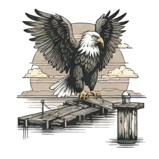 Eagle On Dock In The Sunset