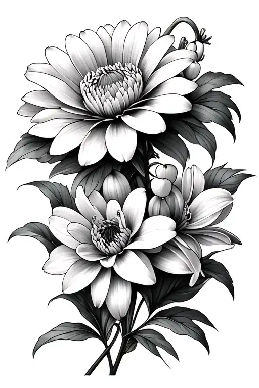 Chrysanthemum's And Lily Of The Valley Intertwined With Eachother