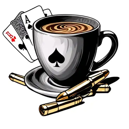 Coffee Cup With Bullets And Playing Cards