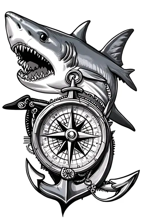 Compass And Anchor And Shark