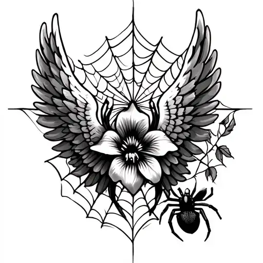 Angel Wings With Gumamela And Spider Web With The Spider