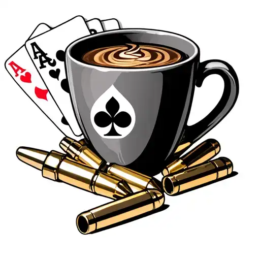 Coffee Cup With Bullets And Playing Cards