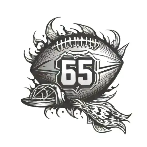 American Football With The Number 65 And 33 On A Football