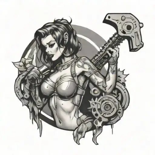Chainsaw Cutting Pin Up Girl In Half Vertically