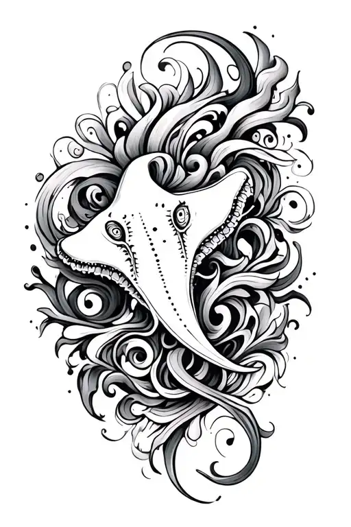 Decorative Design With Lots Of Swirls And A Stingray In The Middle Of It That Goes On Your Right Arm