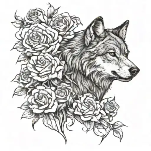 Wolf Surroundedwith Roses Growing
