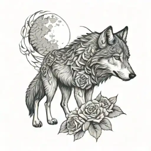 Wolf Surroundedwith Roses Growing