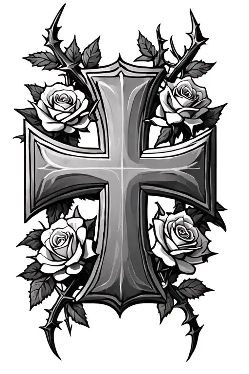 St George Cross With Roses And Thorns Around It
