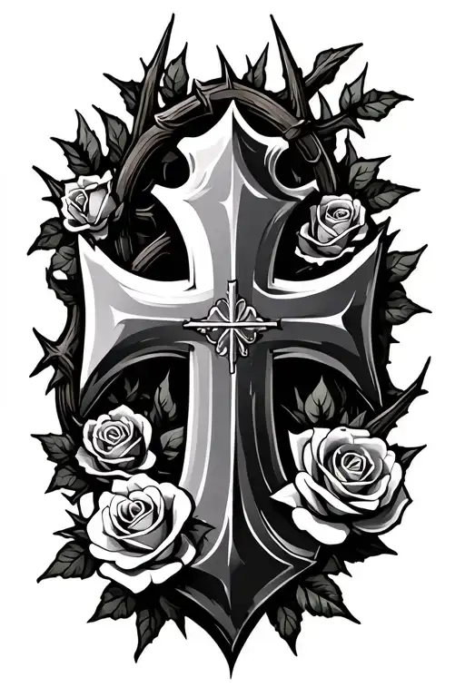 St George Cross With Roses And Thorns Around It