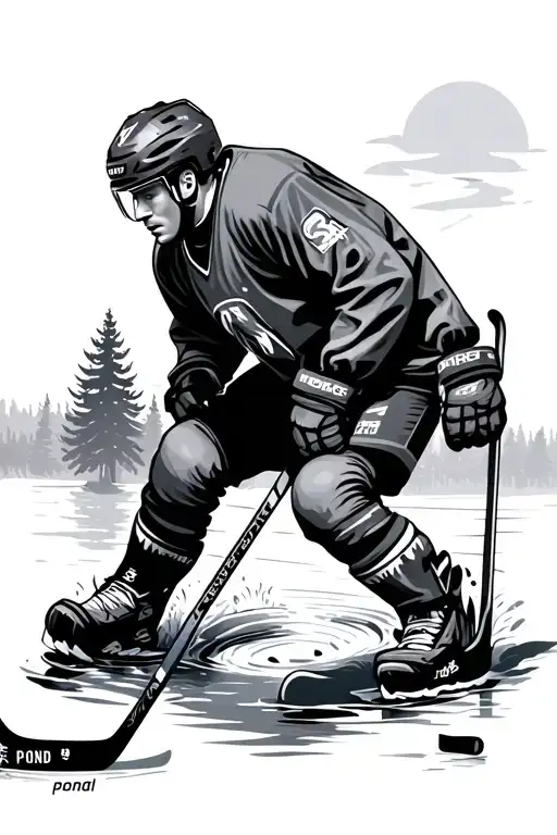 Pond Hockey With Landscape Scene