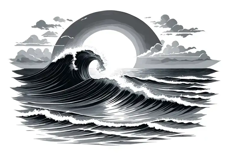 Waves And Sun Setting With Saying