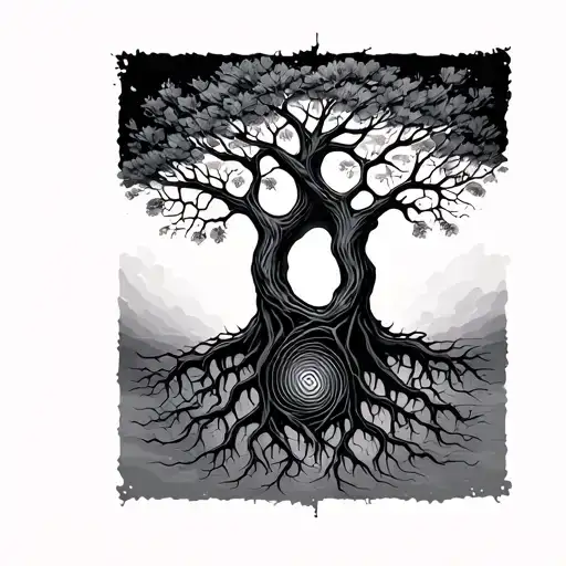 2 Different Finger Prints Into A Tree With Roots