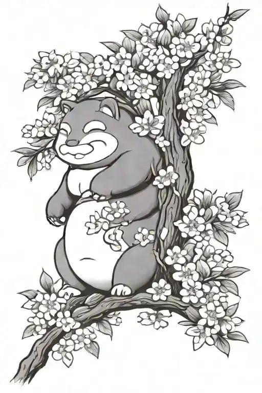 Snorlax Laying On A Cherry Blossom Tree