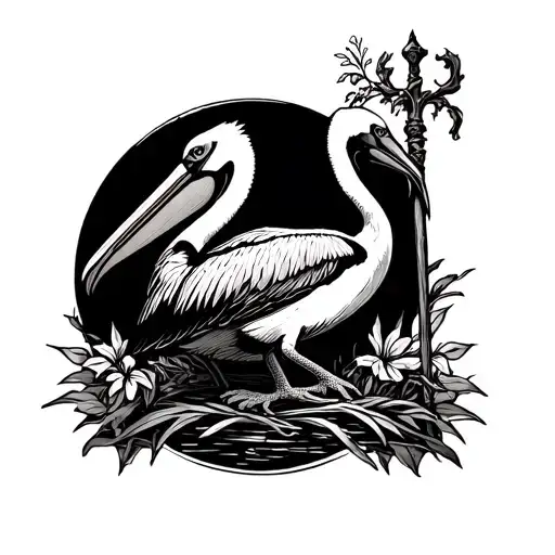 Pelican Entwined With A Shepards Staff With Minimal Plants