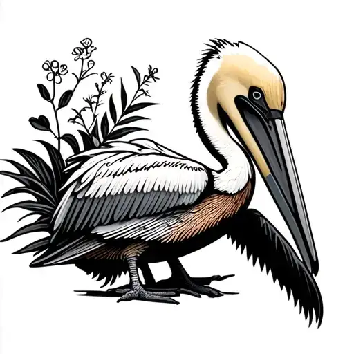 Pelican With Shepards Staff With Small Plants