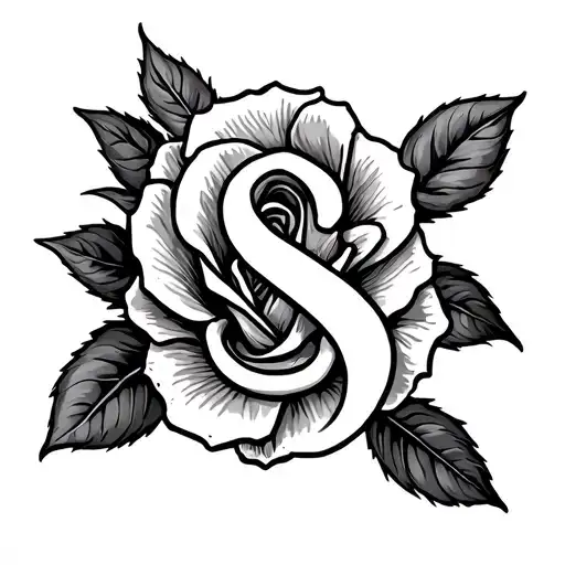 Fine Line Rose & Letter S
