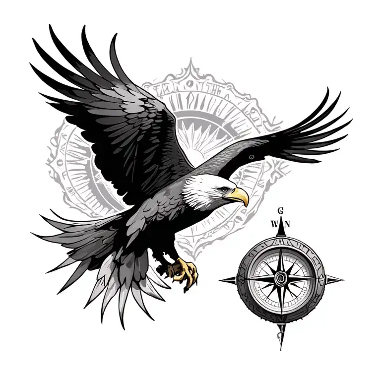 Compass And Eagle Flying