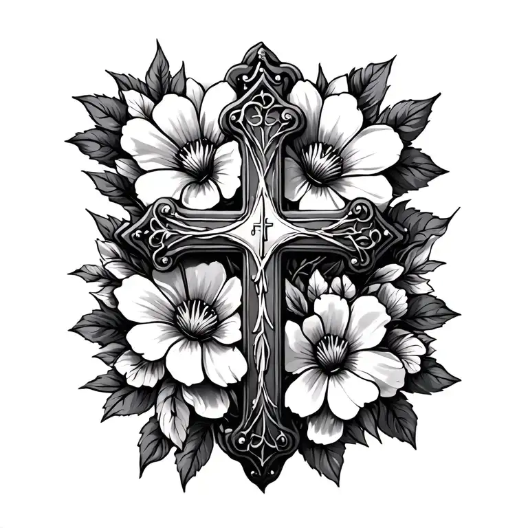 Catholic Cross With Flowers
