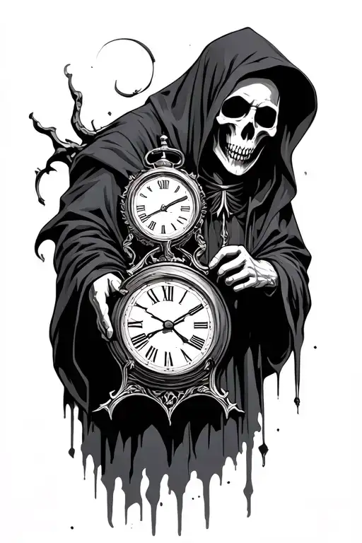 Hooded Grim Reaper Holding Clock