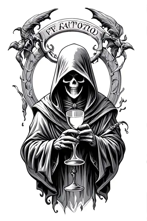 Hooded Grim Reaper Holding Hour Glass