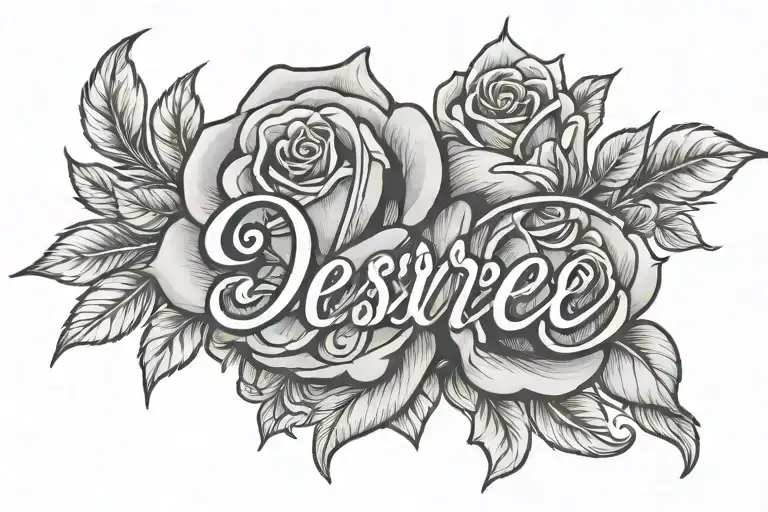 The Name Desiree In Cursive With A Rose