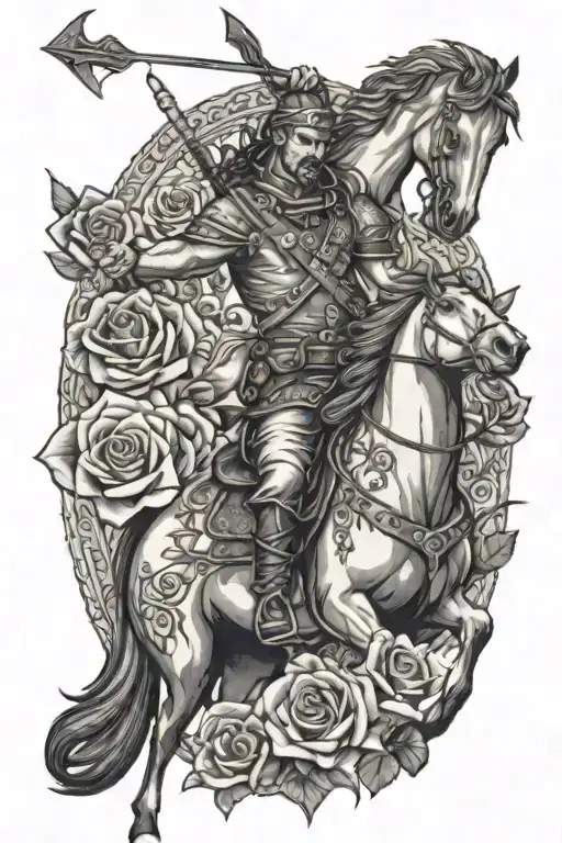 Man With Bow And Arrow On Horse With Roses And Hearts