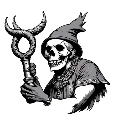 Traditional Cardinal Holding Clown Horn Skull