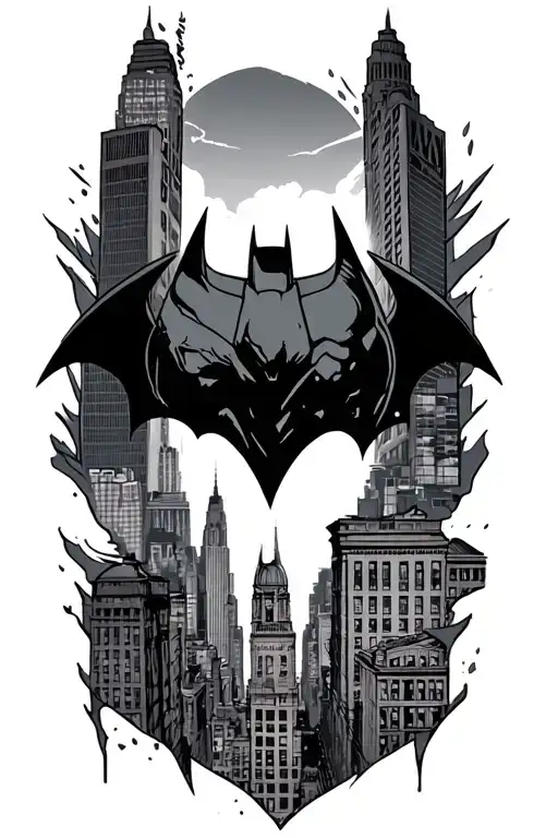 Batman Symbol With Nyc Skyline And Madison Square Garden Inside