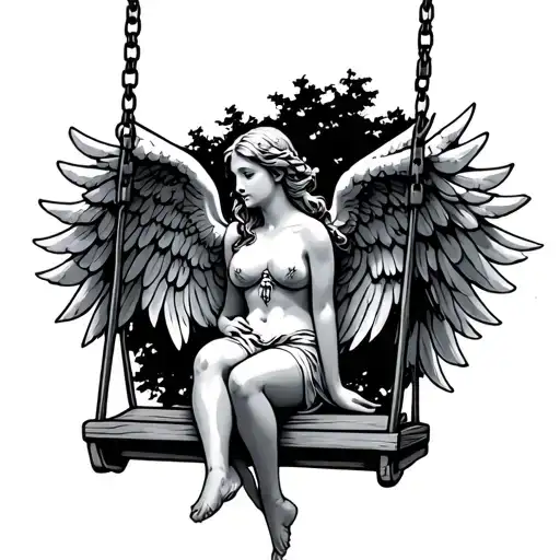 Angel Sitting On Swing Set Of Tree