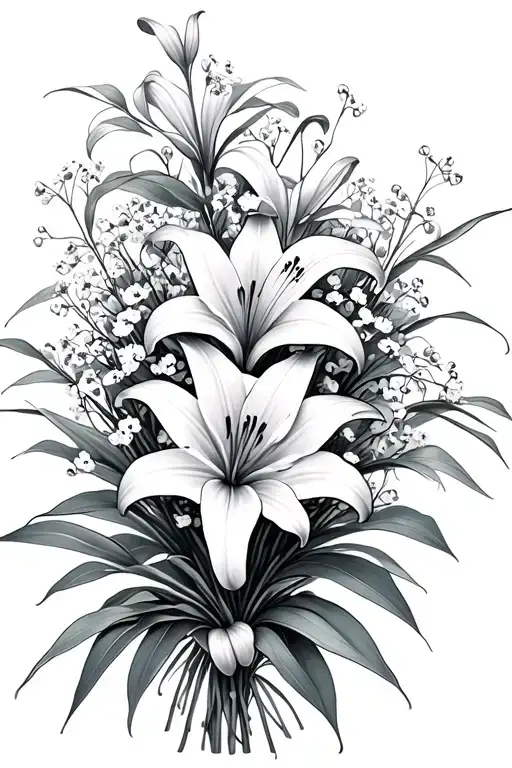 Lilys And Babys Breath Flowers Bouquet