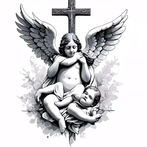 I Can Do All Things Through Christ Who Strengthens With Cross On The Top And A Baby Angel