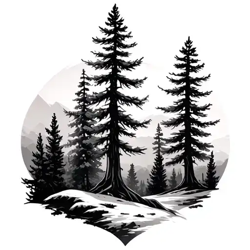 Wildlife Scene With Pine Trees