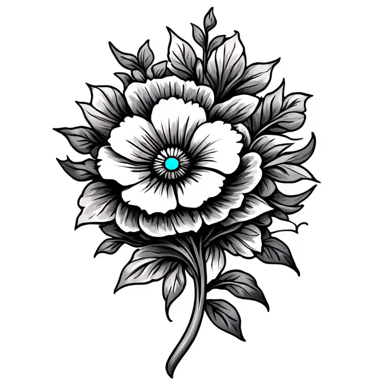 Western Tooled Leather Flower Turquoise Accents