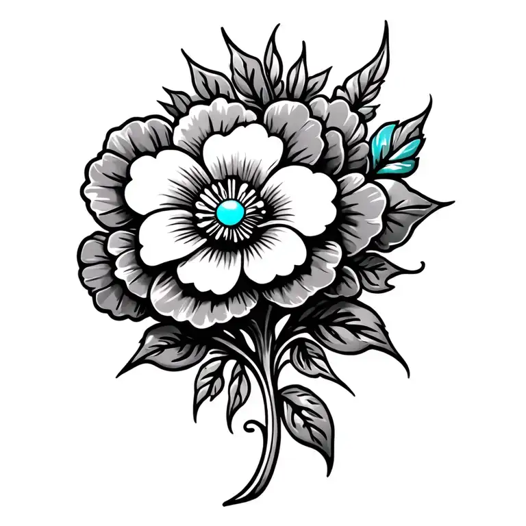 Western Tooled Leather Flower Turquoise Accents