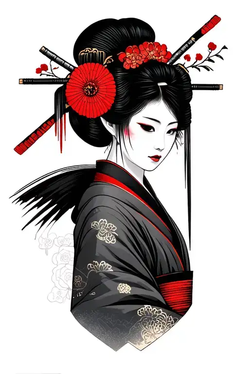 Japan Geisha Samurai Geometric Minimalist
