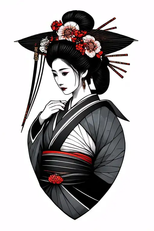Geometric Japan Geisha Samurai Minimalist Tattoo Design