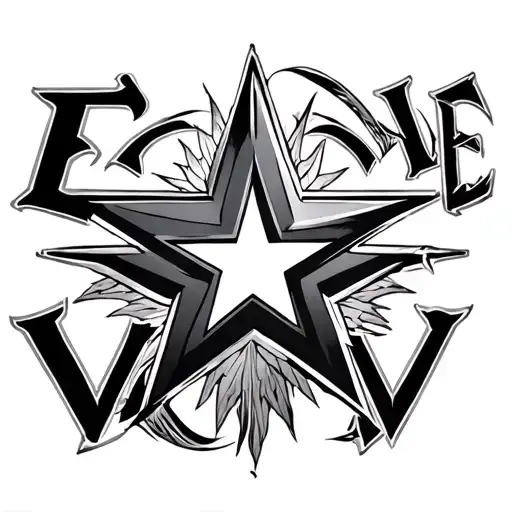Star Tattoo Filant With Letters E V E