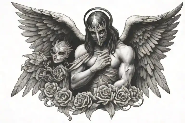 Black Angel Wearing Mask Split